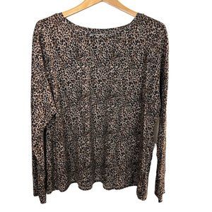Seed To‎ Style Shirt 1X Organic Cotton Leopard Print Brown Long Sleeve